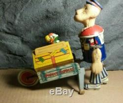 RARE Vintage Marx Popeye Express with Pop-up Parrot Tin Wind Up Toy Works