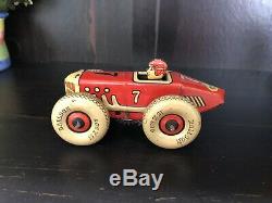 RARE! Vintage Marx Racer #7, Tin Wind Up Mechanical Toy Race Car