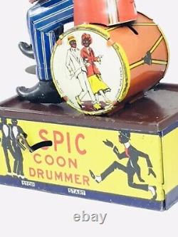 RARE Vintage Marx, SPIC The Coon Drummer Tin Windup Toy