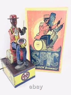 RARE Vintage Marx, SPIC The Coon Drummer Tin Windup Toy with Box