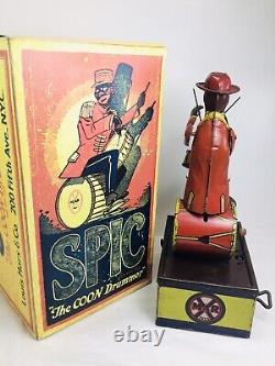 RARE Vintage Marx, SPIC The Coon Drummer Tin Windup Toy with Box