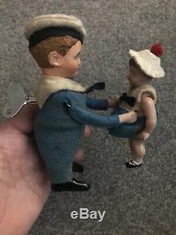 RARE Vintage Schuco Germany Dancing Sailor Boy & Girl Wind Up Toy Works with Key
