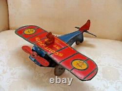 RARE Vintage Strauss Scout Flyer Plane Wind-Up Mechanical Toy No. 48 Antique