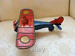 RARE Vintage Strauss Scout Flyer Plane Wind-Up Mechanical Toy No. 48 Antique