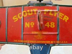 RARE Vintage Strauss Scout Flyer Plane Wind-Up Mechanical Toy No. 48 Antique