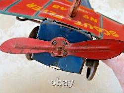 RARE Vintage Strauss Scout Flyer Plane Wind-Up Mechanical Toy No. 48 Antique