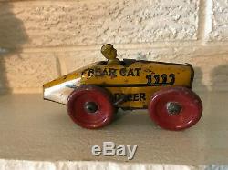 RARE Vintage Tin Litho Windup Bear Cat #8 Race Car Toy Boattail RAcer Bearcat