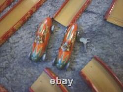 RARE Vintage Tippco (#793) German Wind Up Car Race Track Set Tin Litho