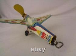 RARE Vintage Unique Art Tin Litho Flying Circus Wind-Up Toy Complete & Working