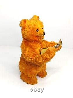 RARE Vintage wind-up USSR Plush Bear with balalaika Mechanical Toy Collectible