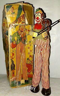 RARE Vtg. 1950s HAPPY, THE VIOLINIST Clown # 1216 Mechanical Toy with Box WORKS