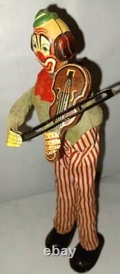 RARE Vtg. 1950s HAPPY, THE VIOLINIST Clown # 1216 Mechanical Toy with Box WORKS