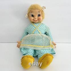 RUSHTON Rubber Face Doll Ms Beasley Blue White Polka Dot Yellow Shoes Jill Doll