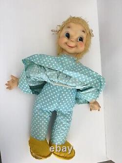 RUSHTON Rubber Face Doll Ms Beasley Blue White Polka Dot Yellow Shoes Jill Doll