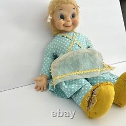 RUSHTON Rubber Face Doll Ms Beasley Blue White Polka Dot Yellow Shoes Jill Doll
