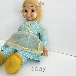 RUSHTON Rubber Face Doll Ms Beasley Blue White Polka Dot Yellow Shoes Jill Doll