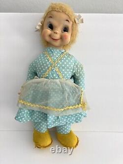 RUSHTON Rubber Face Doll Ms Beasley Blue White Polka Dot Yellow Shoes Jill Doll
