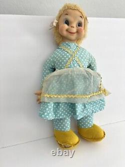 RUSHTON Rubber Face Doll Ms Beasley Blue White Polka Dot Yellow Shoes Jill Doll