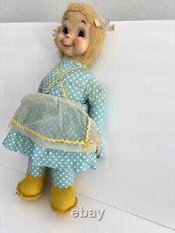 RUSHTON Rubber Face Doll Ms Beasley Blue White Polka Dot Yellow Shoes Jill Doll
