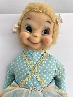 RUSHTON Rubber Face Doll Ms Beasley Blue White Polka Dot Yellow Shoes Jill Doll