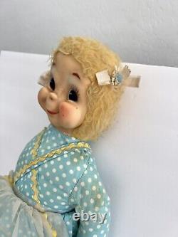 RUSHTON Rubber Face Doll Ms Beasley Blue White Polka Dot Yellow Shoes Jill Doll