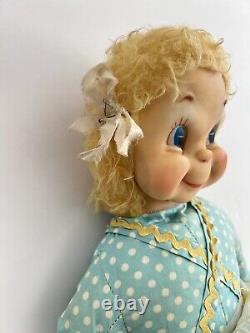 RUSHTON Rubber Face Doll Ms Beasley Blue White Polka Dot Yellow Shoes Jill Doll