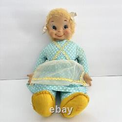 RUSHTON Rubber Face Doll Ms Beasley Blue White Polka Dot Yellow Shoes Jill Doll