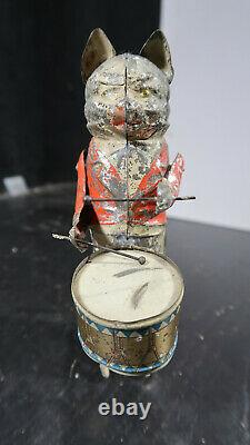 R GUNTHERMANN Tin Clockwork CAT DRUMMER Windup Toy GERMAN IN RARE RED COAT