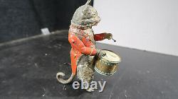 R GUNTHERMANN Tin Clockwork CAT DRUMMER Windup Toy GERMAN IN RARE RED COAT