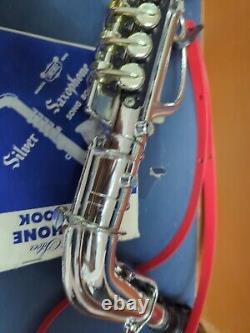 RareVintage Plastic Emenee Gold & Silver Saxophone Musical Instrument Toy In Box