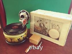 Rare 1920's Nifty Nirona Tin Wind-up Gramophone Tinplate Phonograph with Or. Box
