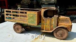 Rare 1920s CHEIN HERCULES MOTOR EXPRESS MACK STAKE TRUCK Toy Antique Vtg