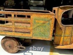 Rare 1920s CHEIN HERCULES MOTOR EXPRESS MACK STAKE TRUCK Toy Antique Vtg