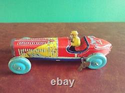 Rare 1930's Asakusa Japan Tin Wind-up Olympic Racer Tinplate Open Wheel Race Car