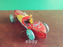 Rare 1930's Asakusa Japan Tin Wind-up Olympic Racer Tinplate Open Wheel Race Car