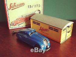 Rare 1930's Schuco 15/175 Set Tin Wind-up 1750 Limousine & Garage with Or. Box