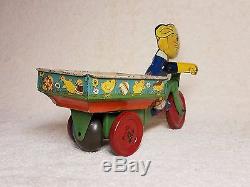Rare 1930's Vintage J. Chein & Co. Easter Rabbit Wind Up Tricycle Tin Bunny Toy