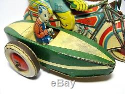 Rare 1939 MATARAZZO 9Sidecar Motorcycle/Motorrad/Moto Win-Up Tin Toy Ingap/GeLy