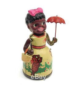 Rare Alps Occupied Japan Shopping Suzy Black Tin & Celluloid Wind Up Toy In Box