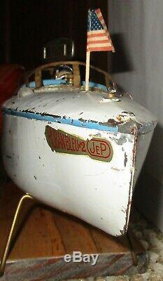 Rare Antique 1930's JEP Reuben Bleu No 2 Metal Windup Toy Pleasure Boat