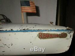 Rare Antique 1930's JEP Reuben Bleu No 2 Metal Windup Toy Pleasure Boat