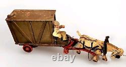 Rare Antique France French Mechanical Wood Wooden Toy Wagon & Driver Tagged