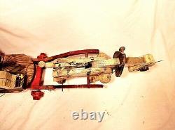 Rare Antique France French Mechanical Wood Wooden Toy Wagon & Driver Tagged