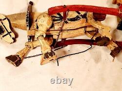 Rare Antique France French Mechanical Wood Wooden Toy Wagon & Driver Tagged