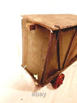 Rare Antique France French Mechanical Wood Wooden Toy Wagon & Driver Tagged