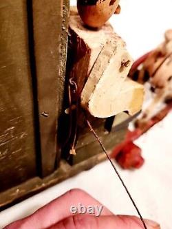 Rare Antique France French Mechanical Wood Wooden Toy Wagon & Driver Tagged