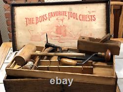 Rare Boys Favorite Tool Chests 2800 S With Original Wooden Vintage Tools Very Nice