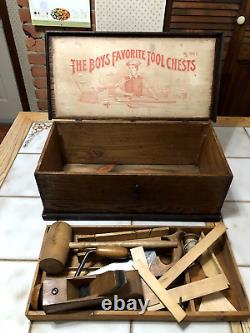 Rare Boys Favorite Tool Chests 2800 S With Original Wooden Vintage Tools Very Nice