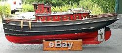Rare C. 1900 Huge Intricate Folk Art Wind Up Wooden Tug Boat The Peter Cahill