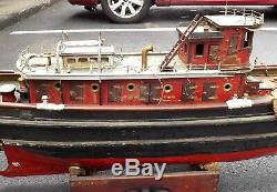 Rare C. 1900 Huge Intricate Folk Art Wind Up Wooden Tug Boat The Peter Cahill